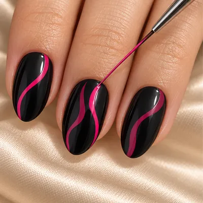 Step 3: raspberry ribbons painted with a fine liner brush.
